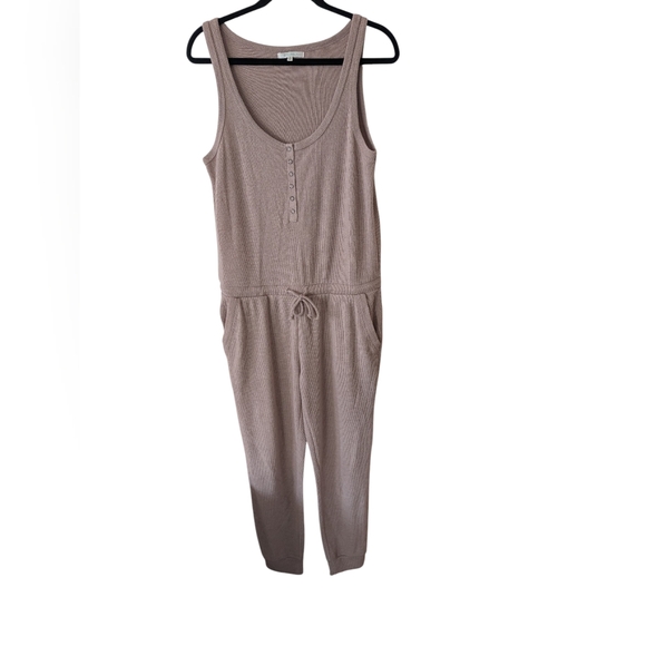 Z Supply Blush Beige The Dreamer Ribbed Soft Cozy Lounge Jumpsuit Size Medium - Picture 2 of 10